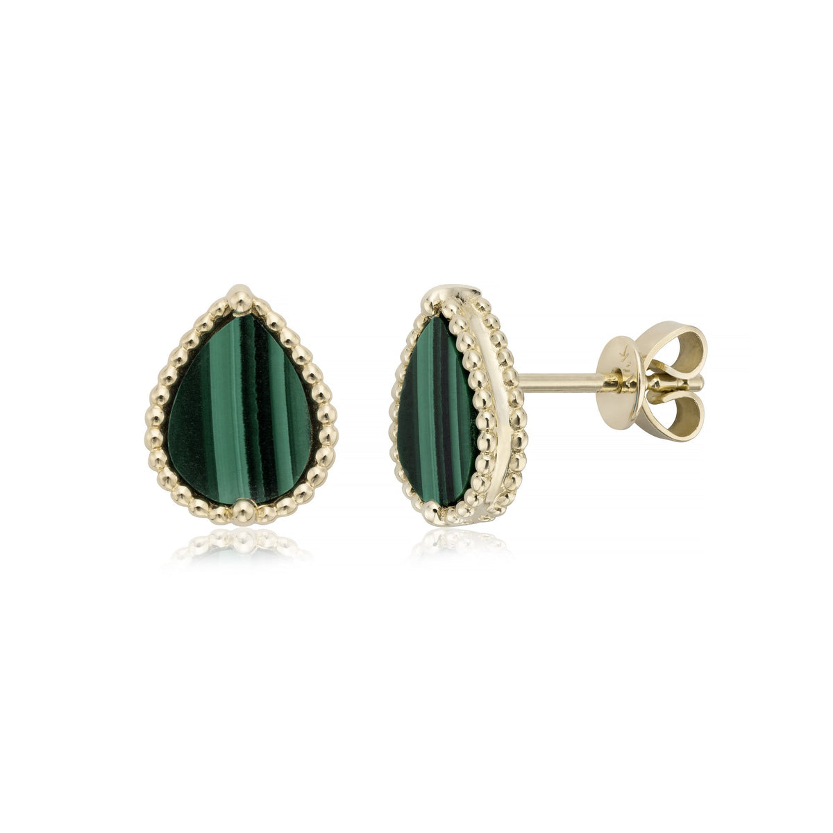 Miss Mimi Beaded Pear Malachite Stud Earrings in Yellow