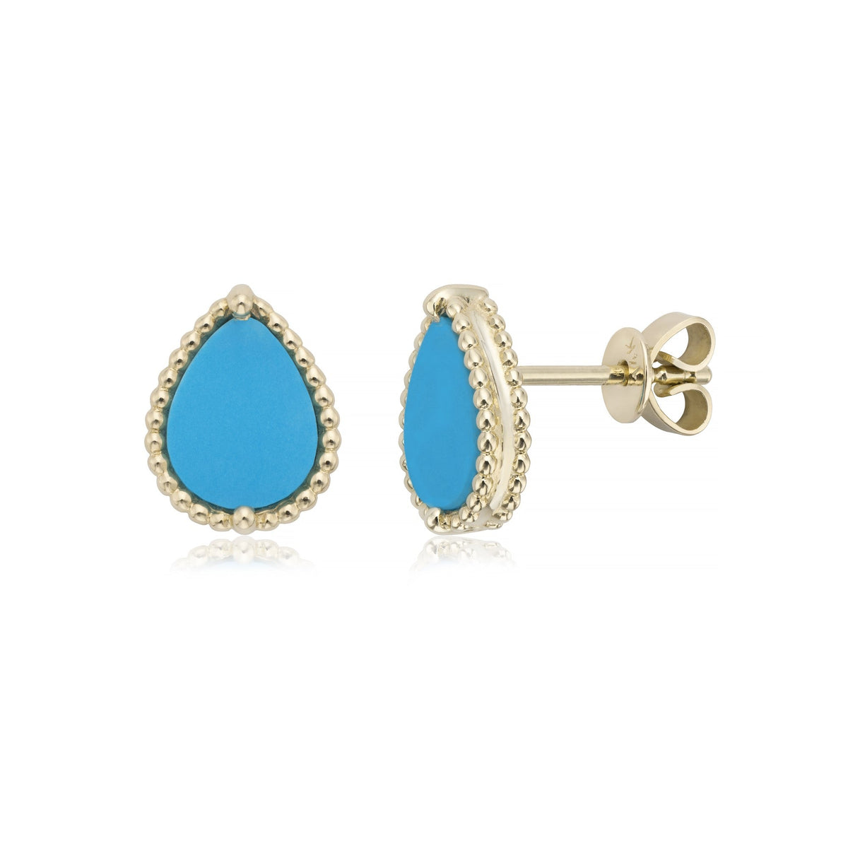 Miss Mimi Beaded Pear Turquoise Stud Earrings in Yellow