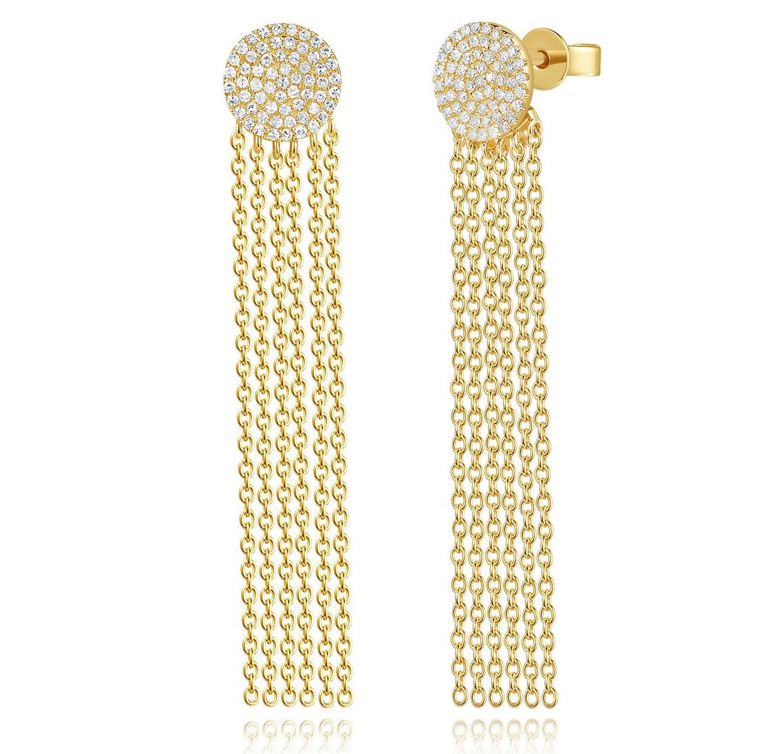 Miss Mimi Disc Chain Diamond Drop Earrings in Yellow