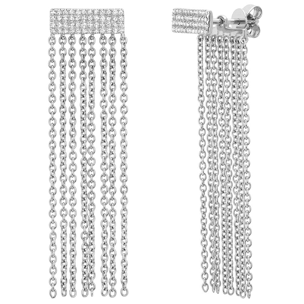 Miss Mimi Rectangular Chain Diamond Drop Earrings in White