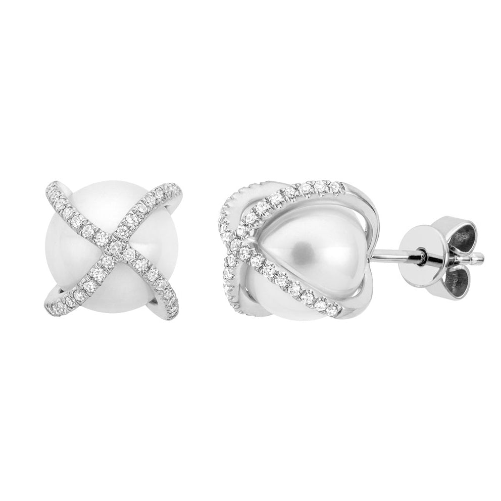 Miss Mimi X Pearl Stud Earrings in White