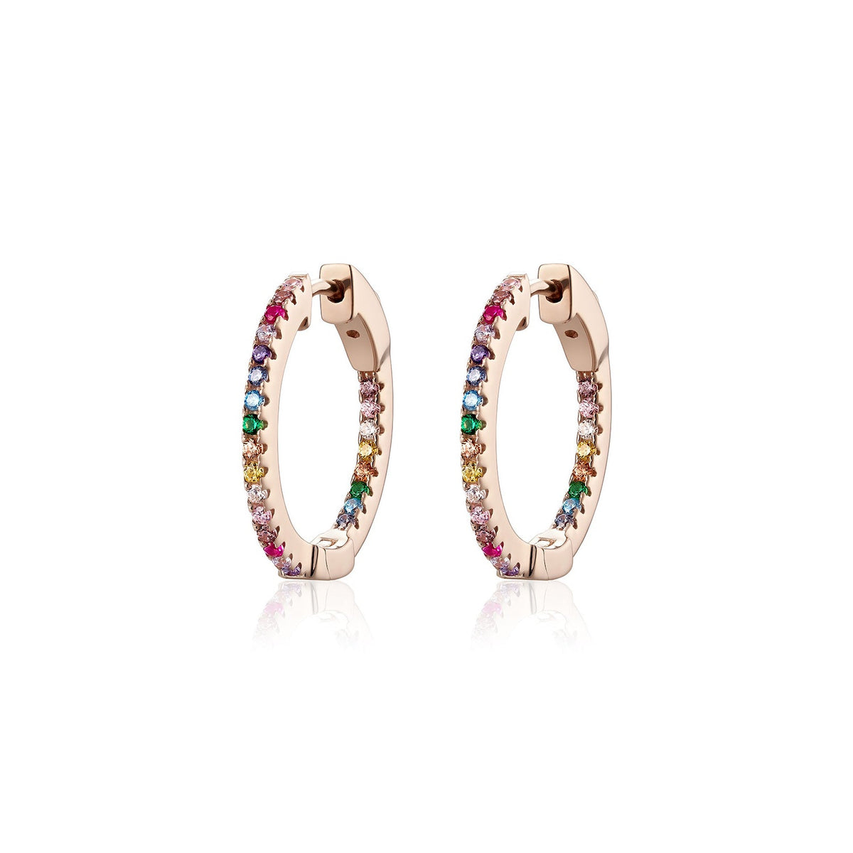 Small Inside Out Hoops in Rose, Rainbow Stones