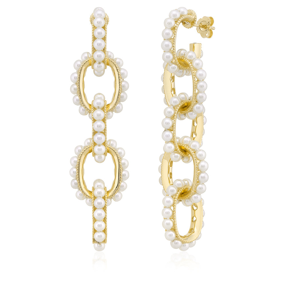 Pearl Couture Link Drop Earrings in Yellow