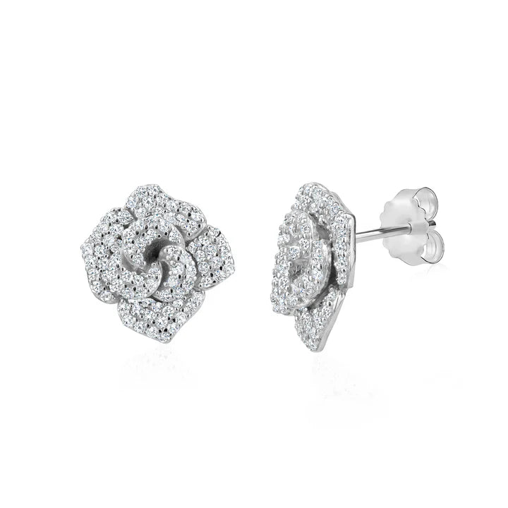Miss Mimi Pave Flower Power Studs in White
