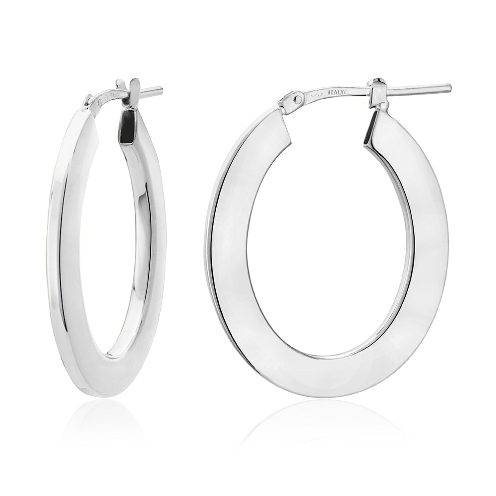 Medium Oval Flat Tube Earrings in White