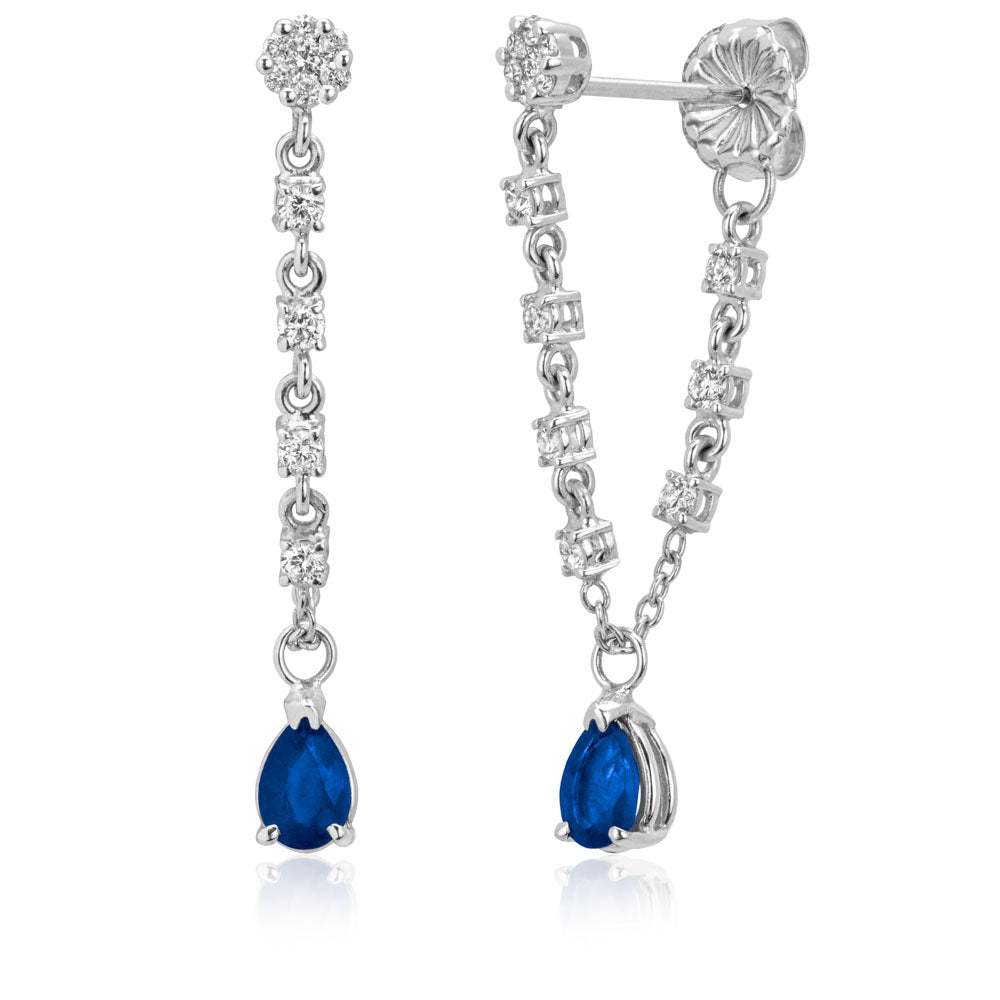 Miss Mimi Blue Sapphire Pear Drop Earrings in White