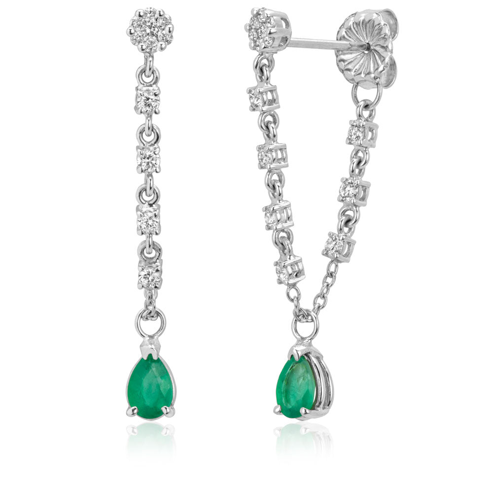 Miss Mimi Emerald Pear Drop Earrings in White