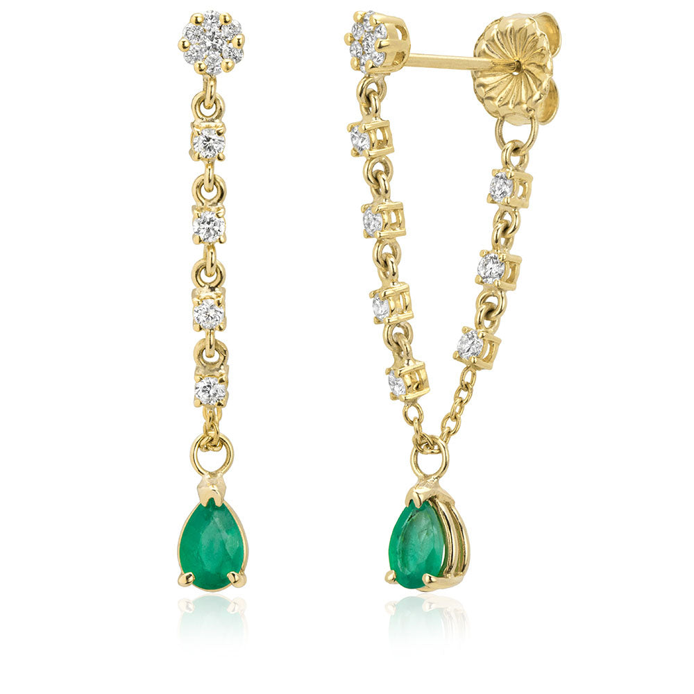 Miss Mimi Emerald Pear Drop Earrings in Yellow