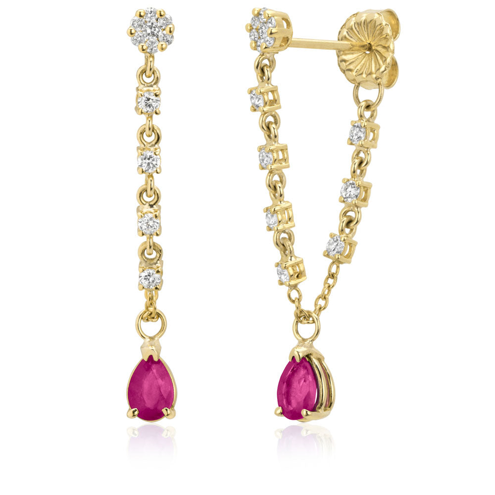 Miss Mimi Pink Sapphire Pear Drop Earrings in Yellow