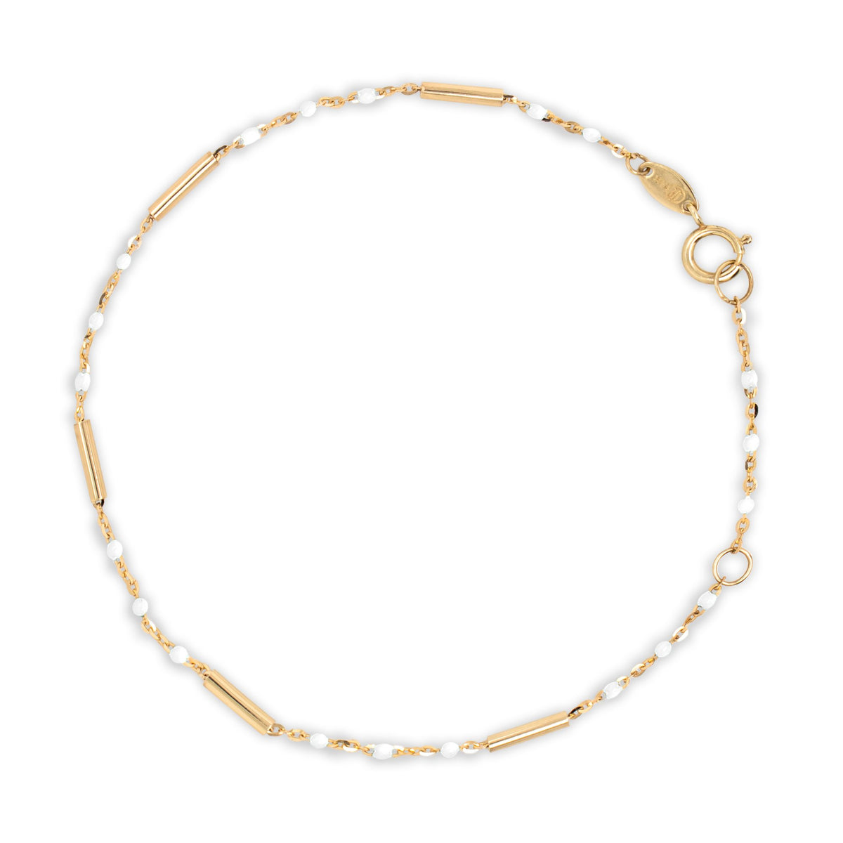 10K Yellow Gold With Enamel Bead and Bar Bracelet (GB)-White GBJ-10-1108-W-GB