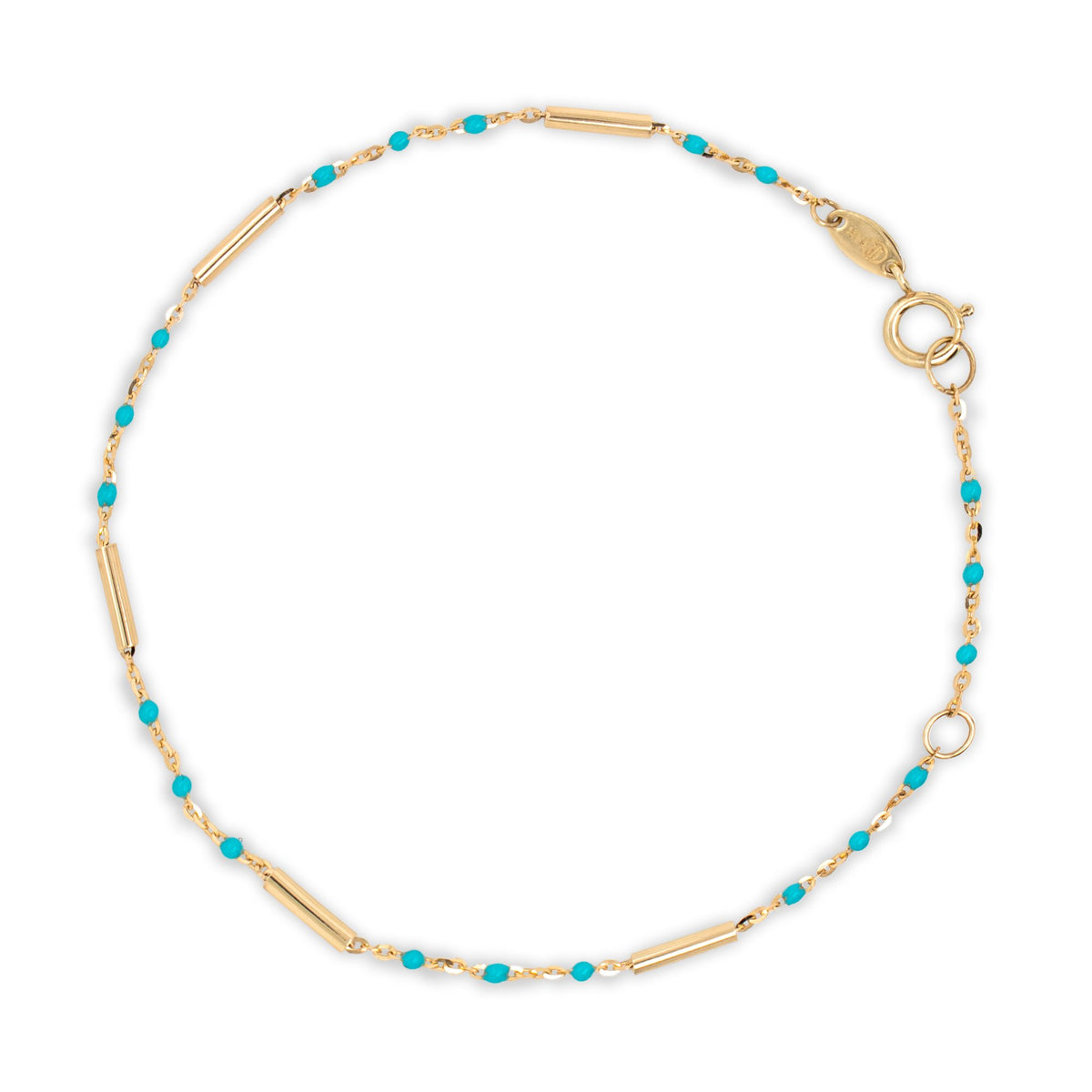 10K Yellow Gold With Enamel Bead and Bar Bracelet (GB)-Turquoise GBJ-10-1108-T-GB (Copy) (Copy)