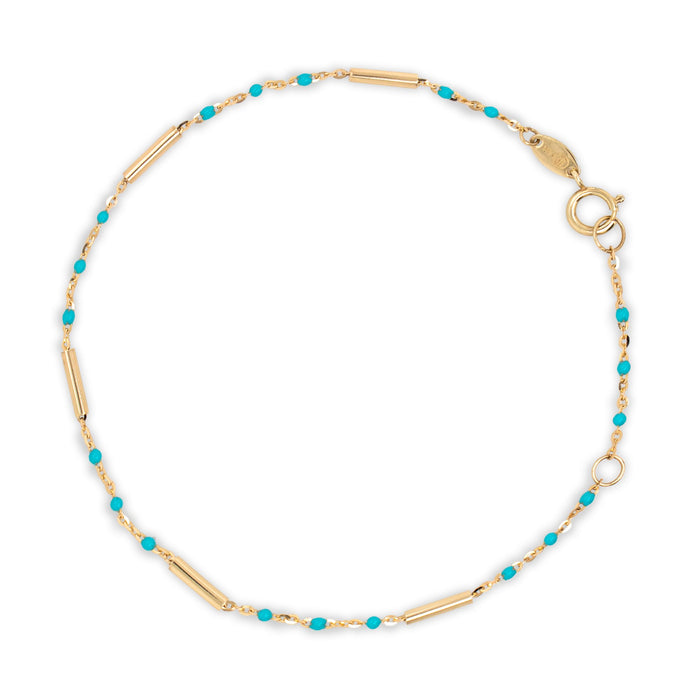 10K Yellow Gold With Enamel Bead and Bar Bracelet (GB)-Turquoise GBJ-10-1108-T-GB (Copy) (Copy)