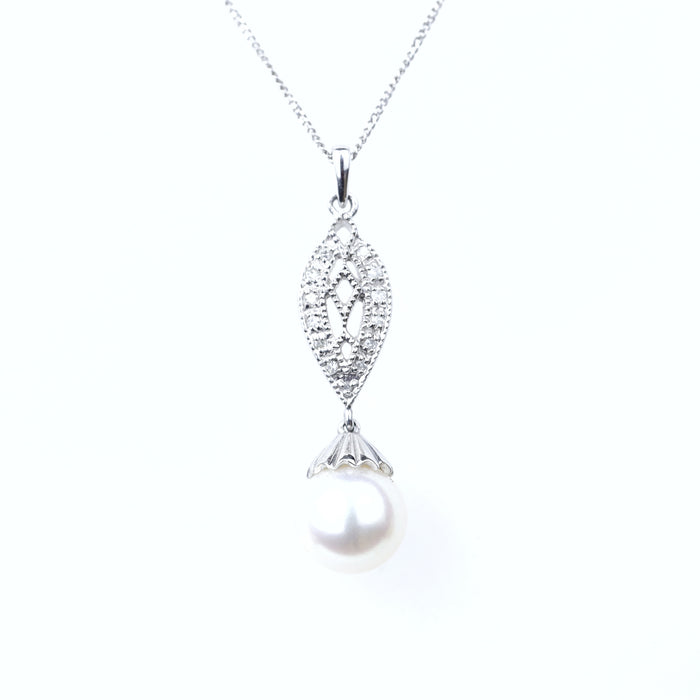 DIAMOND NECKLACES GEMSTONE 14K WHITE GOLD PEARL 