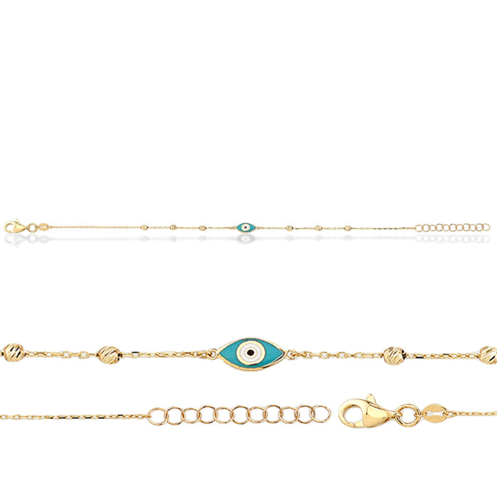 10K Yellow Gold Blue Evil Eye Bracelet-GBJ-10-1101