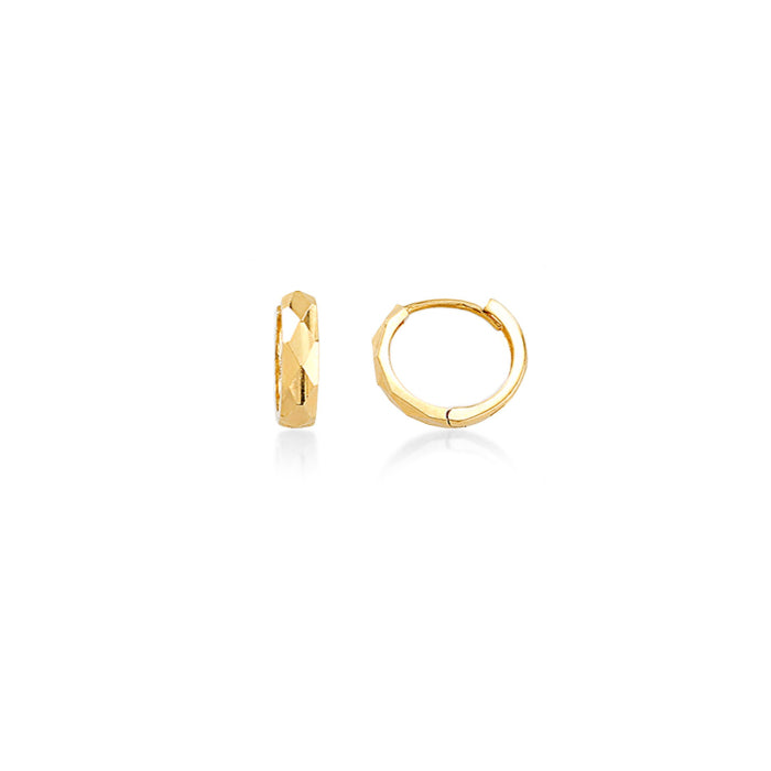 10K Yellow Gold Diamond Cut Faceted Huggie-GBJ-10-1014