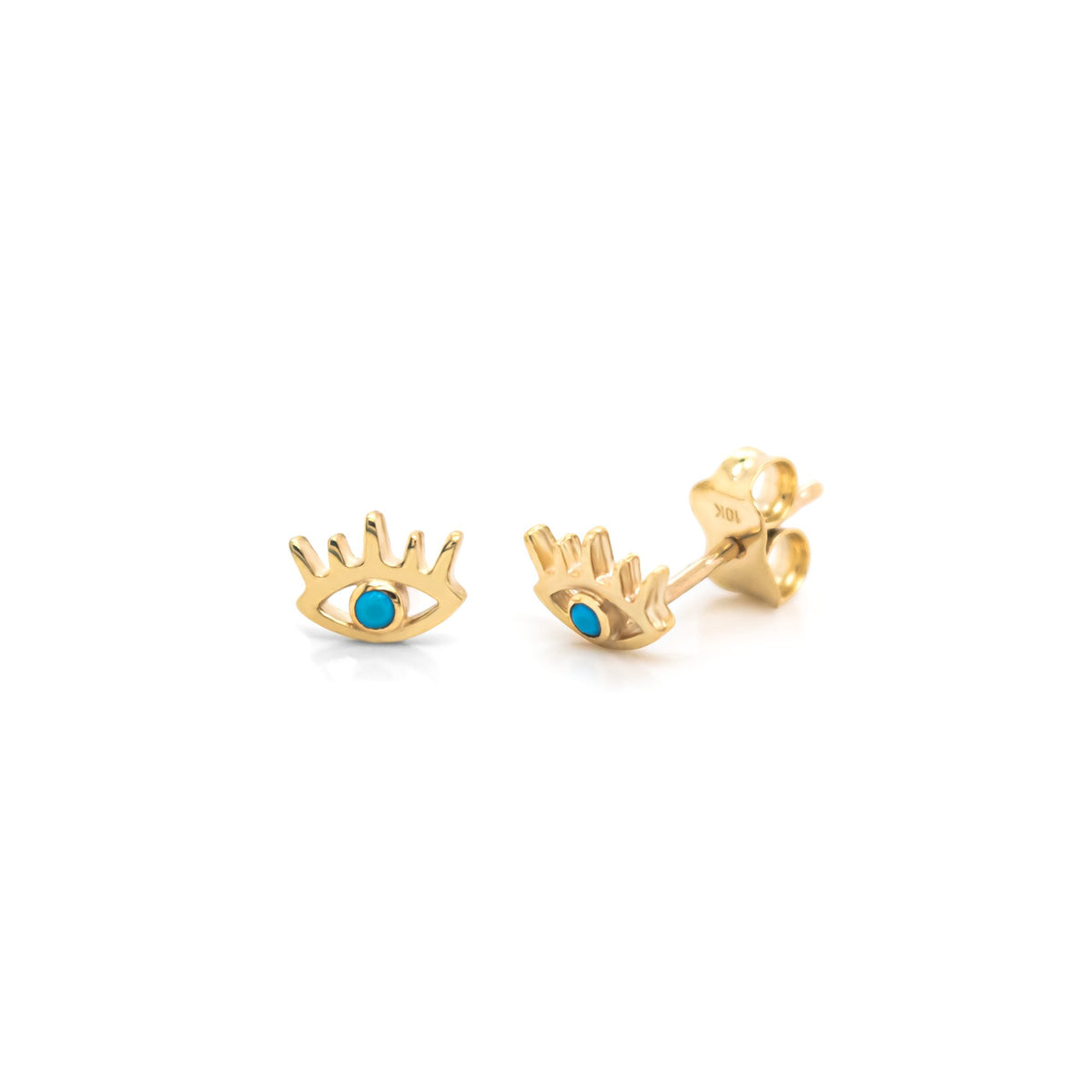 10K Yellow Gold Turquoise Evil Eye Studs (GBJ-10-1110-GE)