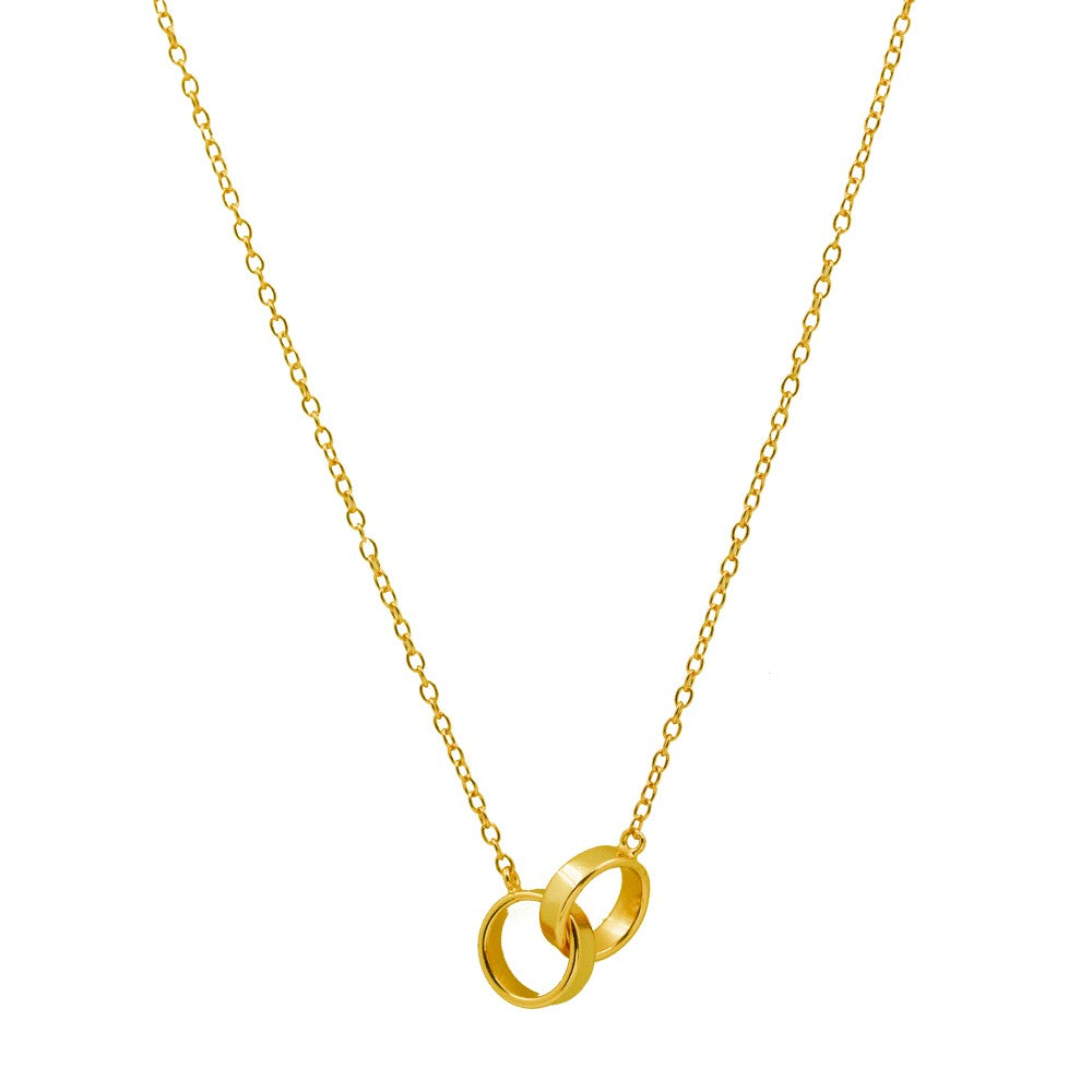 Sterling Silver Gold Vermeil Interlocked Rings Necklace GBJ-1088-G-N