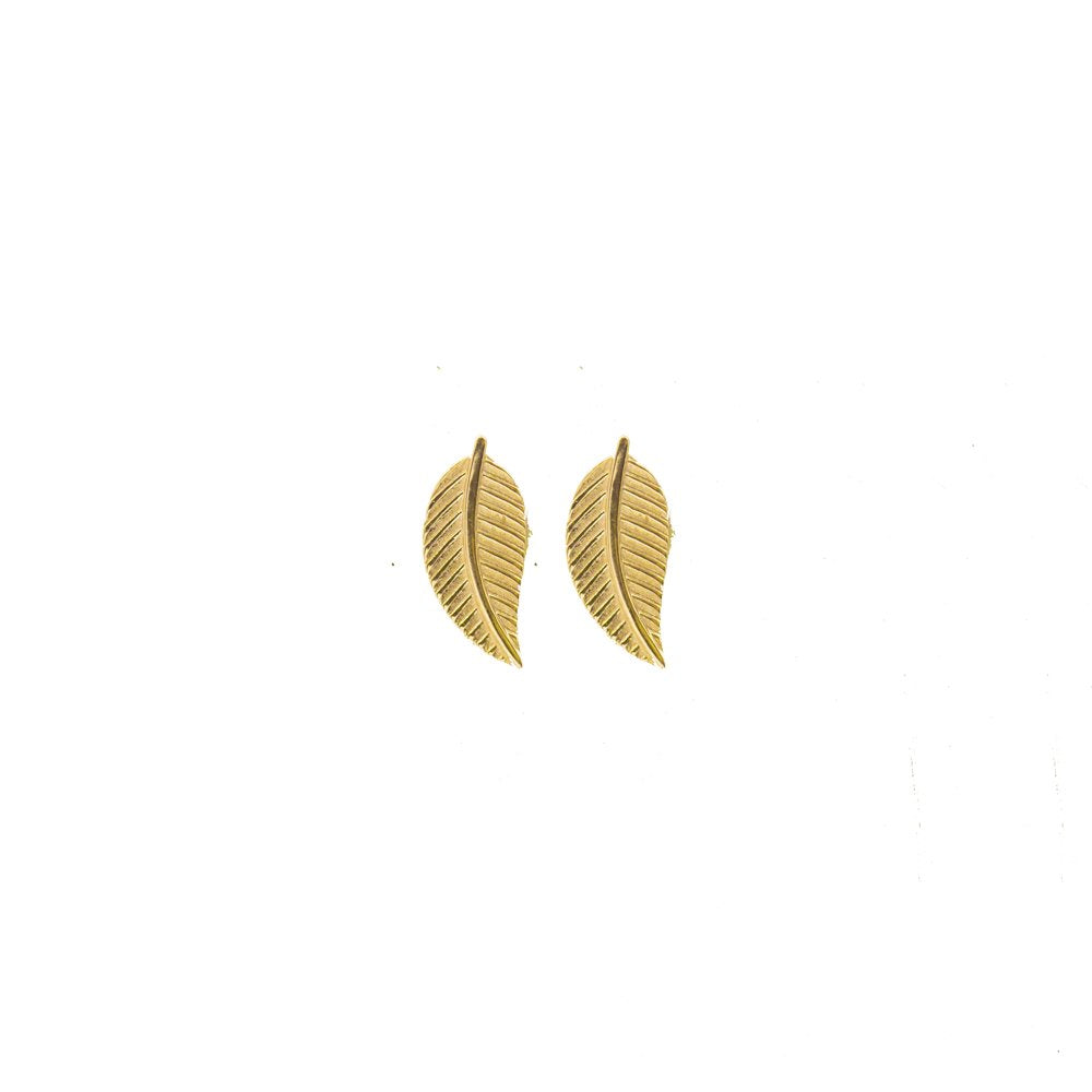 10K Yellow Gold Plain Feather Studs (GBJ-10-1157-YG-GE)