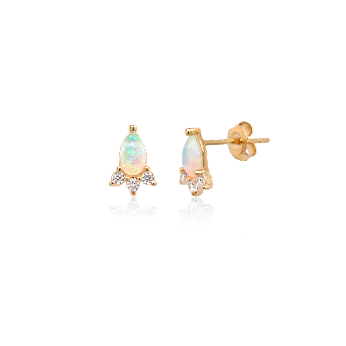 10K Yellow Gold Opal Trio CZ Studs (GBJ-10-1021-GE)