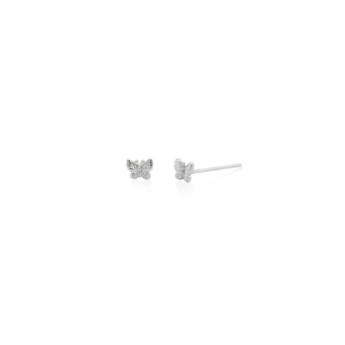Sterling Silver Rhodium Plated Tiny Detailed Butterfly Studs