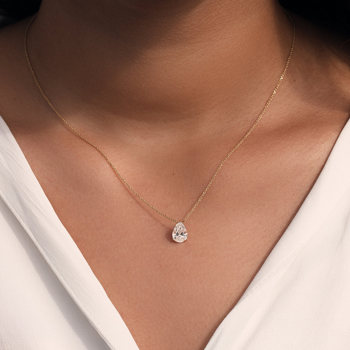 Clarity Diamond™ Signature GIA Certified Lab Grown Pear Diamond Pendant On Model