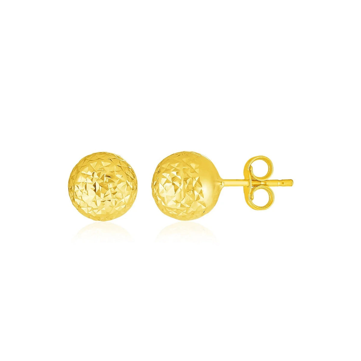 14k Yellow Gold Ball Earrings with Crystal Cut Texture GBJ-TA144