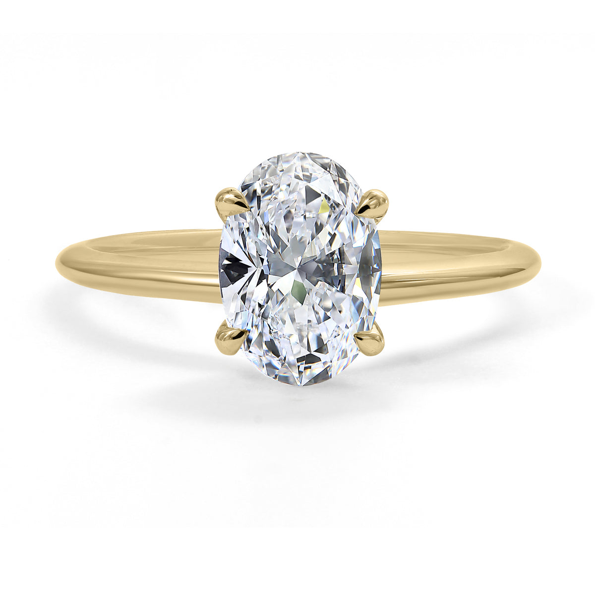 SOLITAIRE RING Setting Classic, Diamond Weight 1.00ct, Shape Oval , Color I-J, Clarity SI2+, Metal Type and Color 18K Yellow Gold, Metal Finish High Polish, Certificate Option GIA