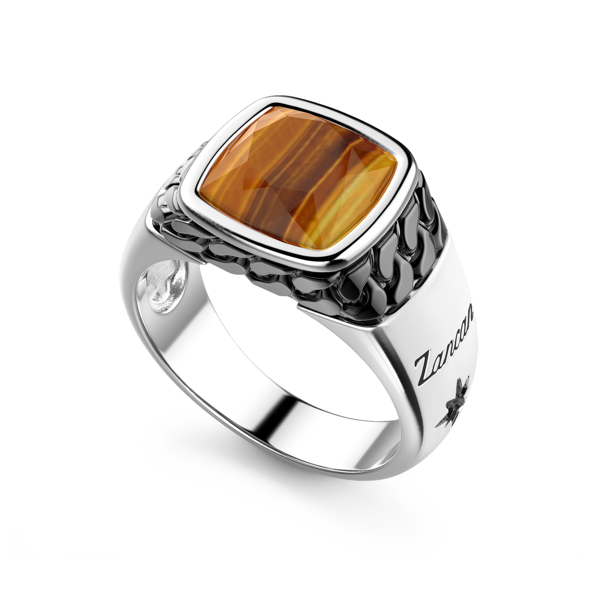 Black and Silver Ring with Natural Tiger's Eye
