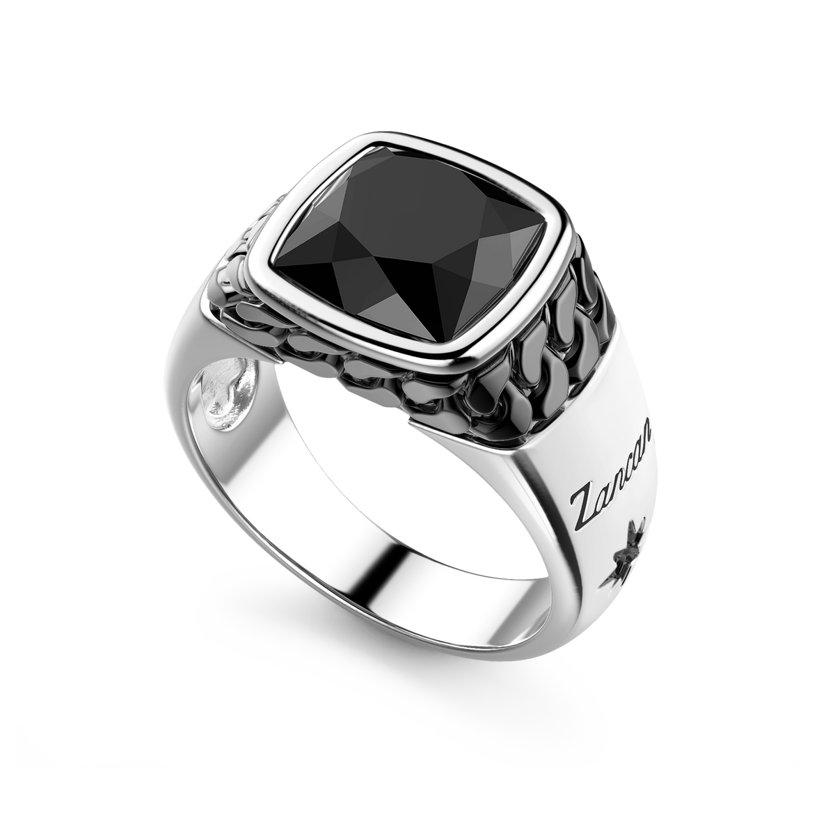 White and Black Silver Ring with Natural Onyx