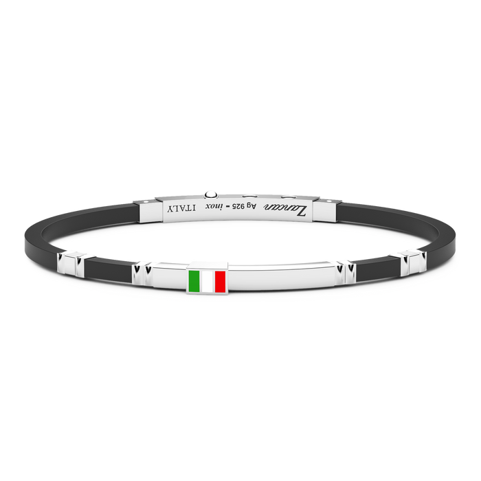 ZANCAN Black Silicone Bracelet with Silver Tag and Italian Flag