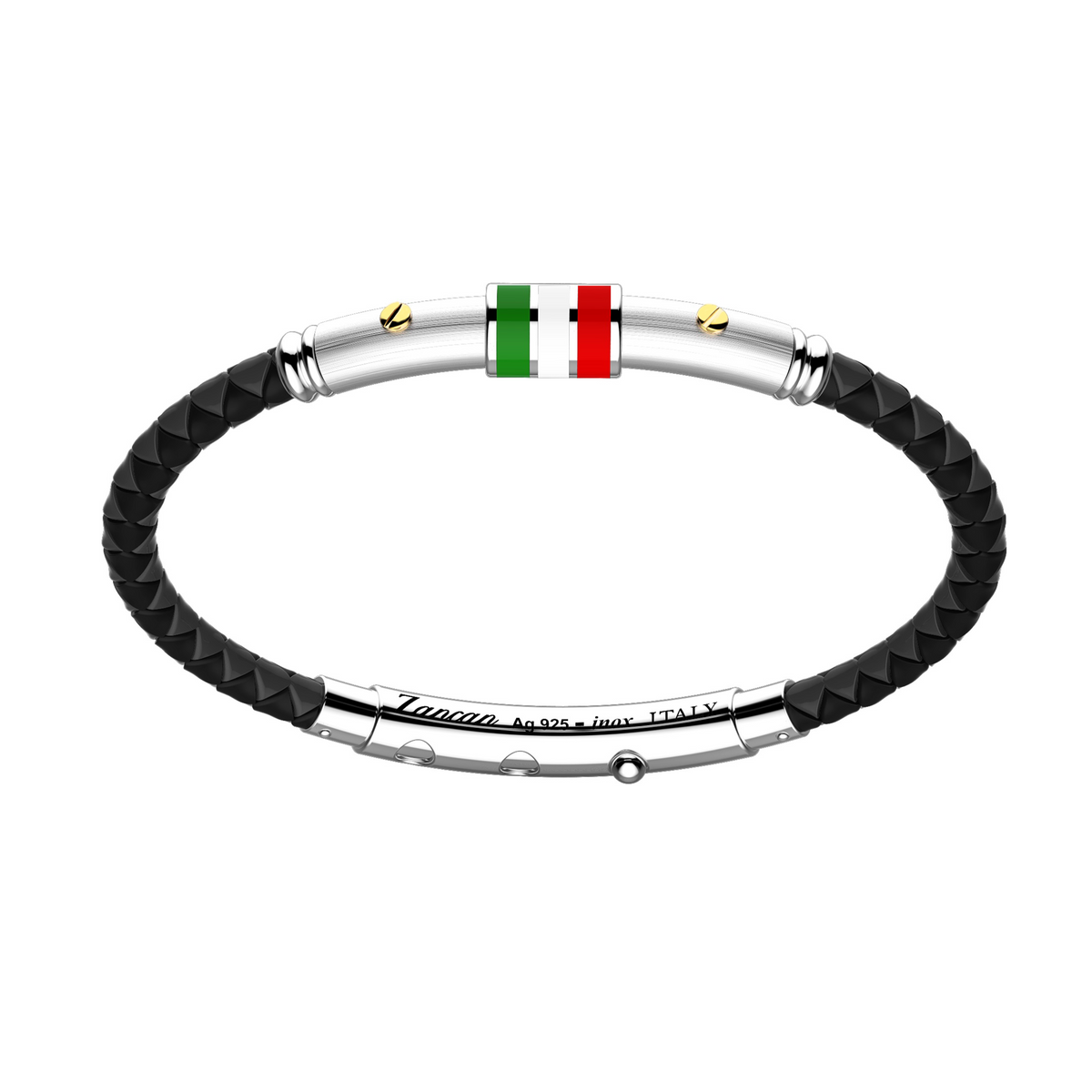 Black Silicone Bracelet with Silver Tag and Italian Flag