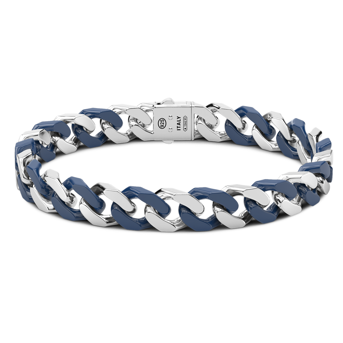 Blue Silver Ceramic Curb Chain Bracelet