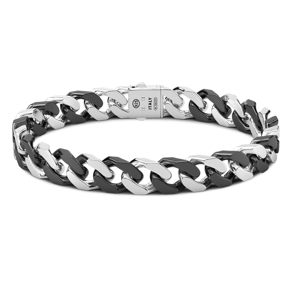Black Silver Ceramic Curb Chain Bracelet