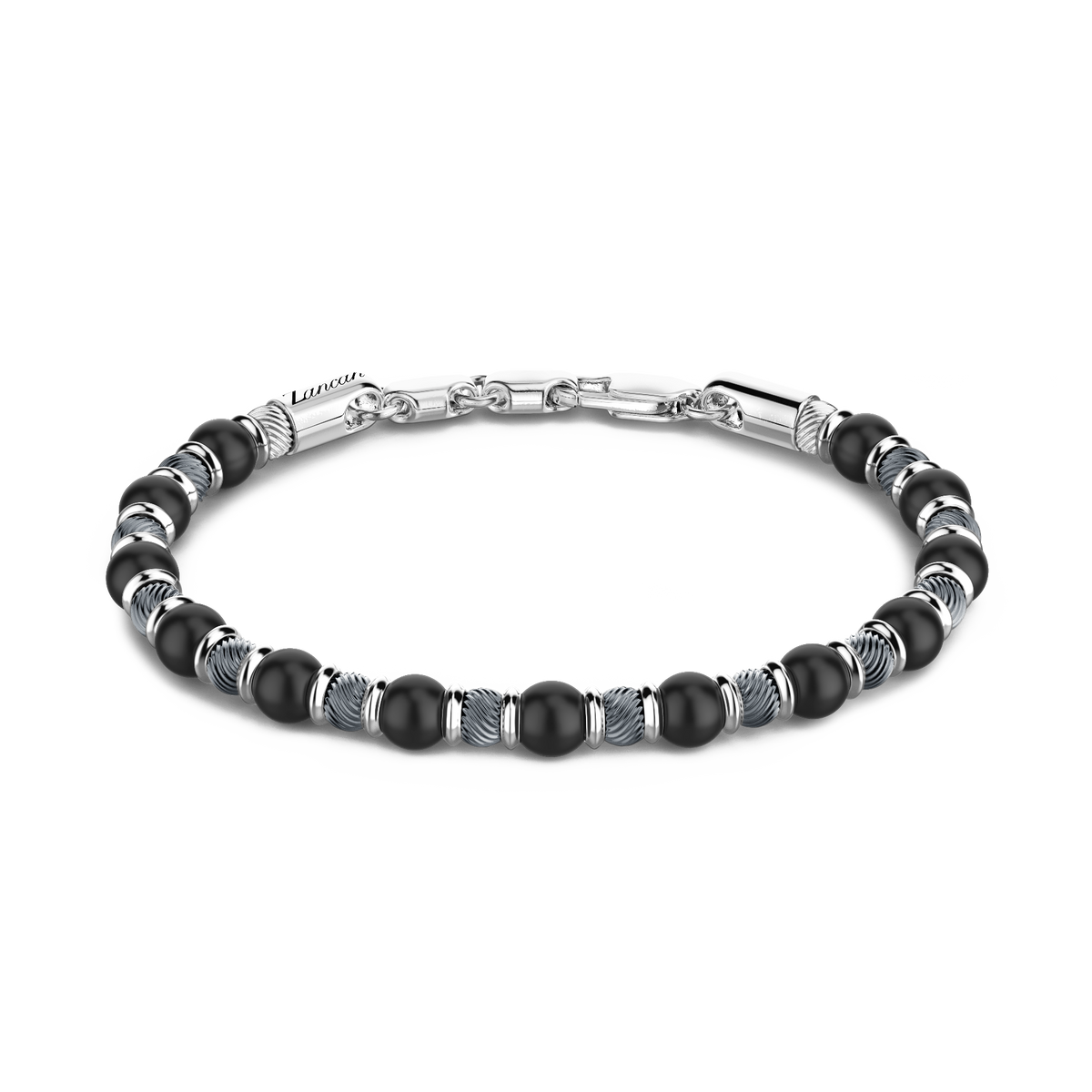 Soft Silver Bracelet with Black Beads and Onyx