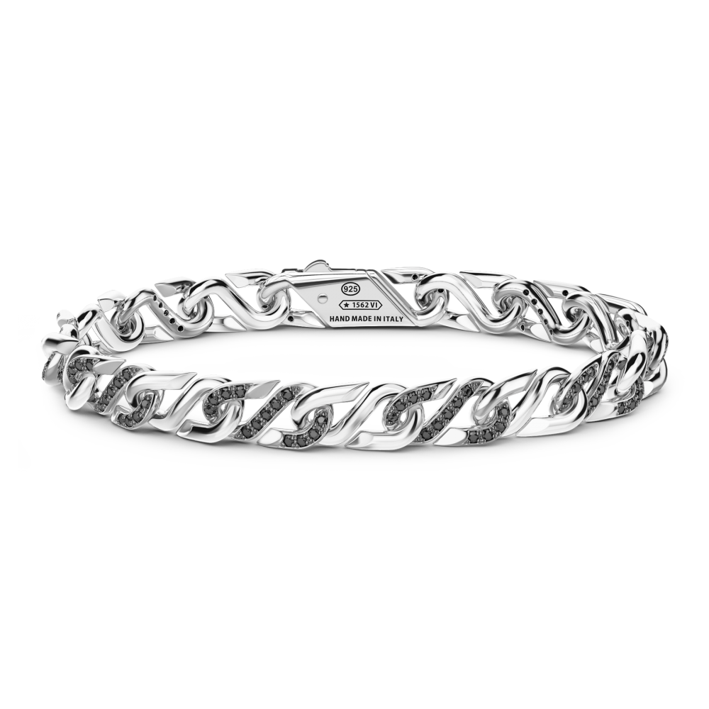 Silver Link-Only Bracelet with Black Stones