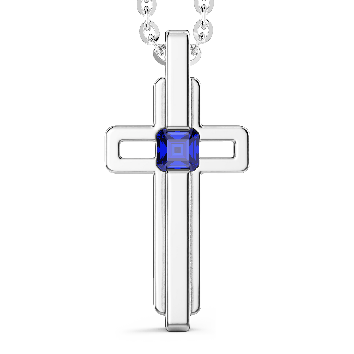 Steel Necklace with Cross and Blue Stone