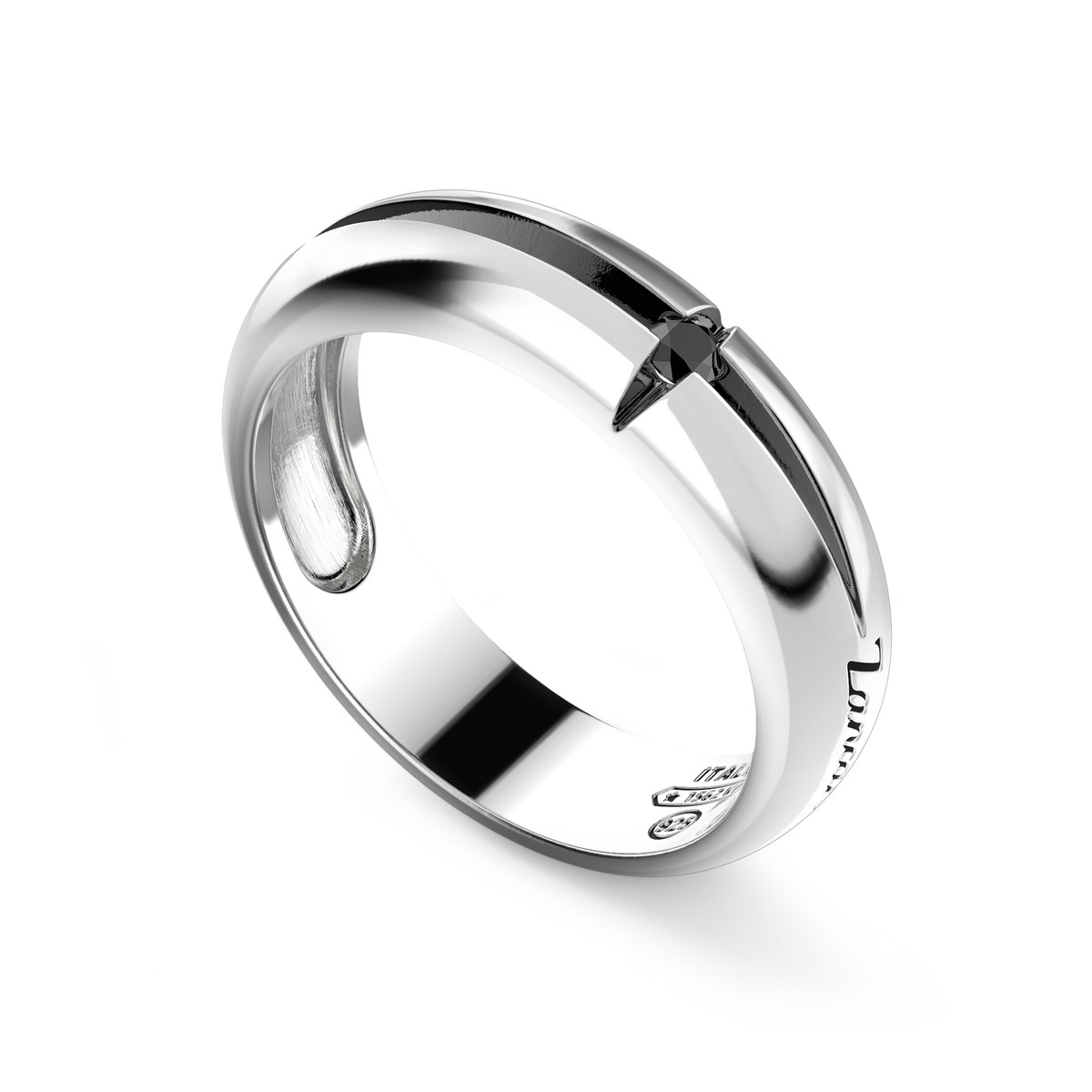 Silver Band Ring with Black Stone