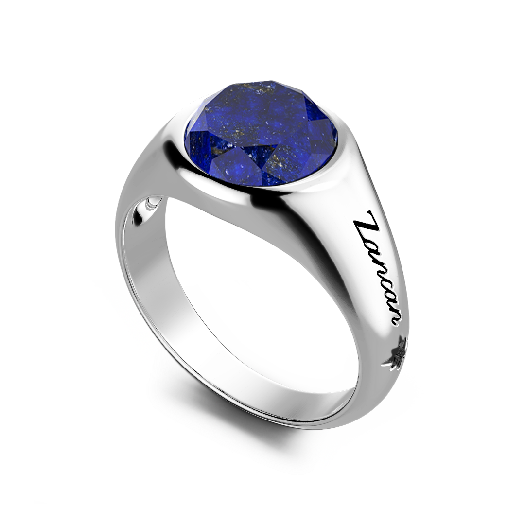 Round Silver Signet Ring with Lapis Lazuli