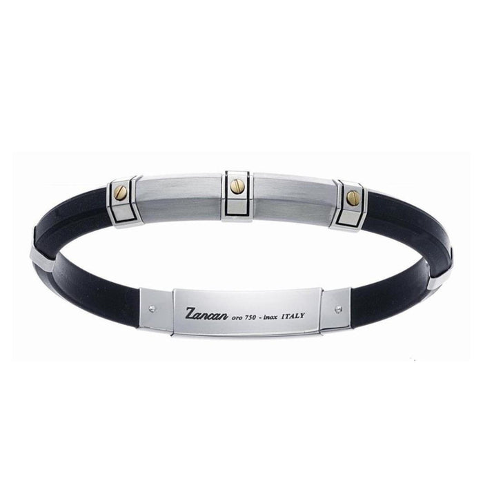 Black Silicone Bracelet with Silver Tag & Yellow Gold Marbles