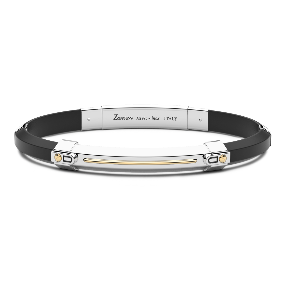 Black Silicone Bracelet with Silver Tag & Rose Gold Details