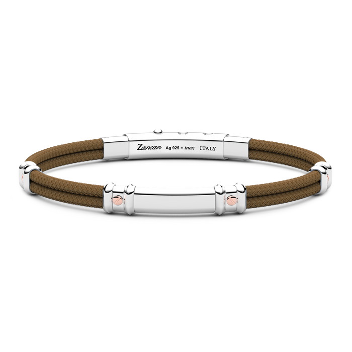 Light Brown Kevlar Bracelet with Silver Tag and Rose Gold Details
