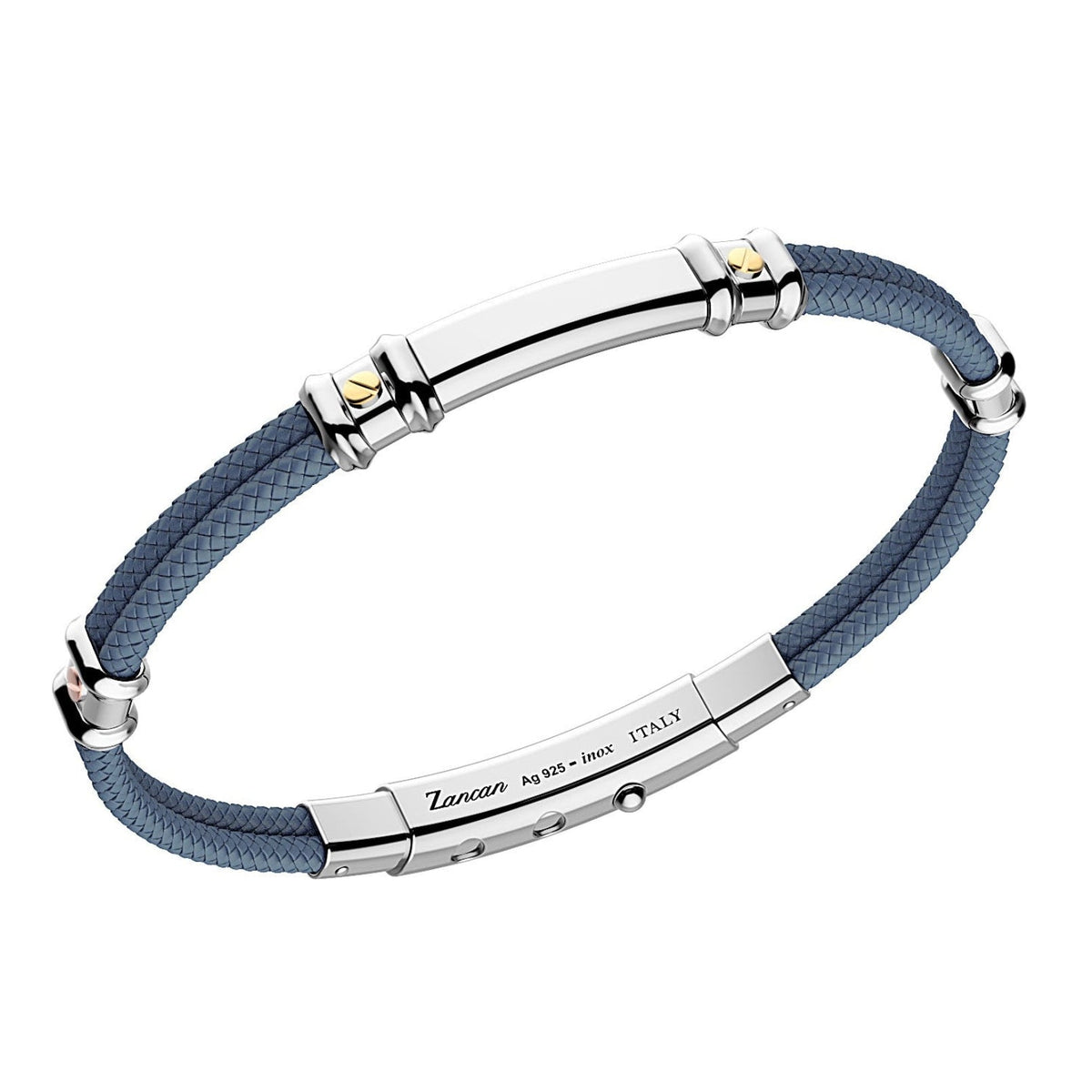 Cadet Blue Kevlar Bracelet with Silver Tag and Yellow Gold Details