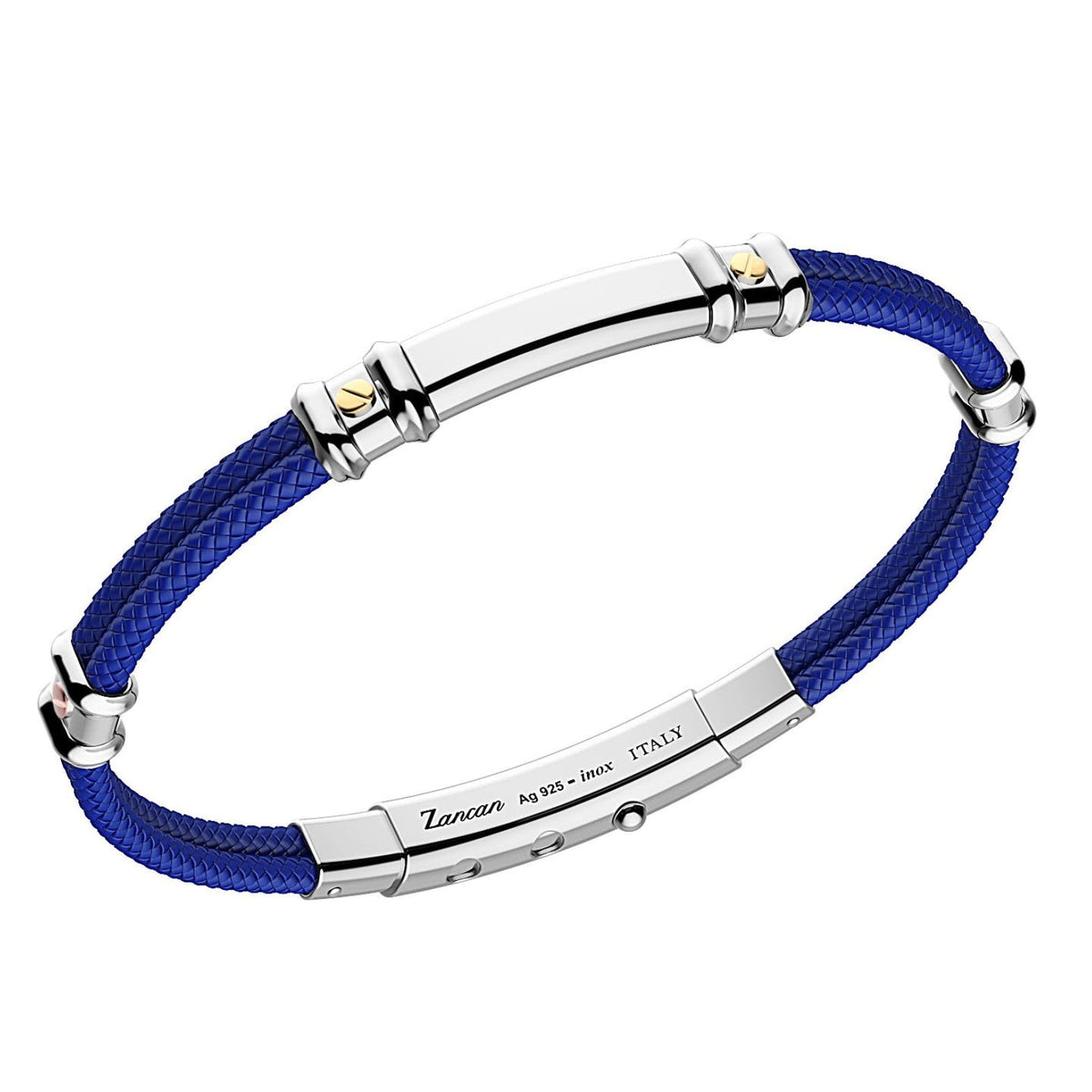 Blue Kevlar Bracelet with Silver Tag and Yellow Gold Details