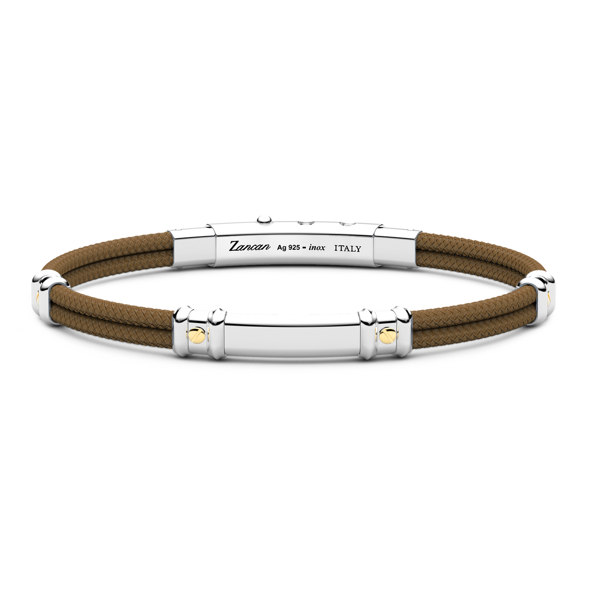 Light Brown Kevlar Bracelet with Silver Tag and Yellow Gold Details