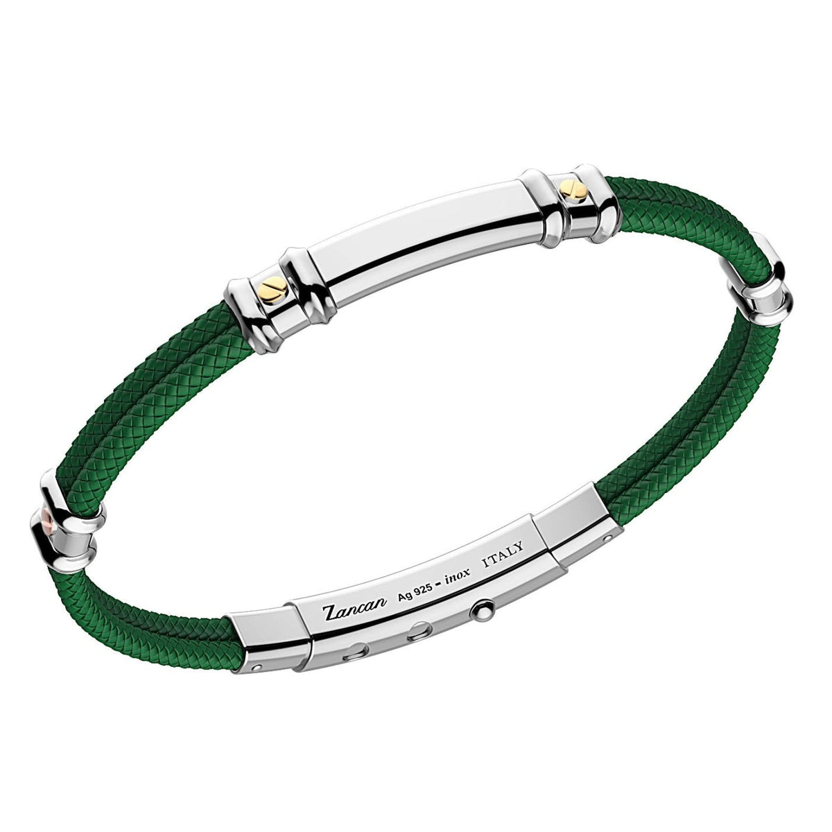Green Kevlar Bracelet with Silver Tag and Yellow Gold Details