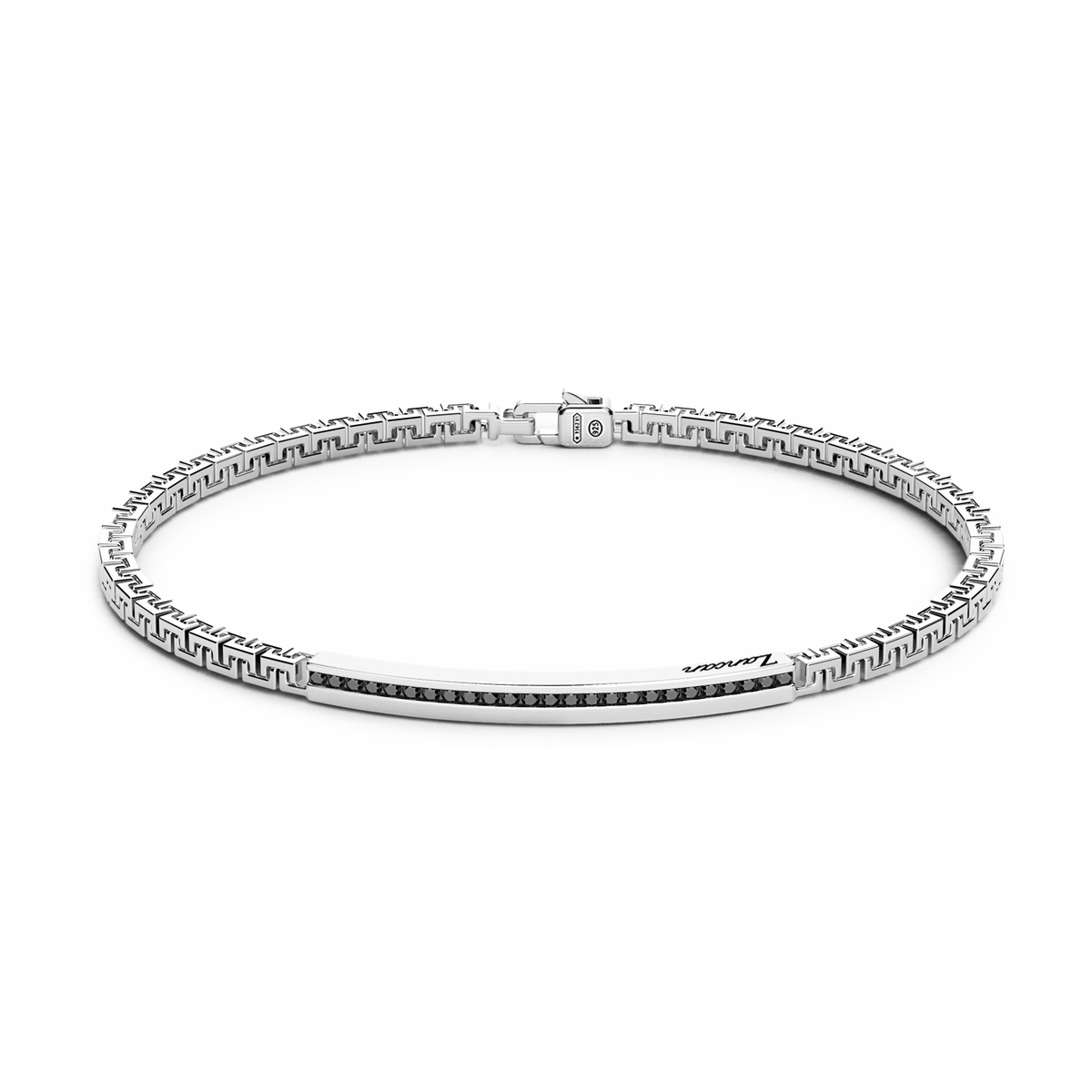 Silver Bracelet with Tag and Black Stones