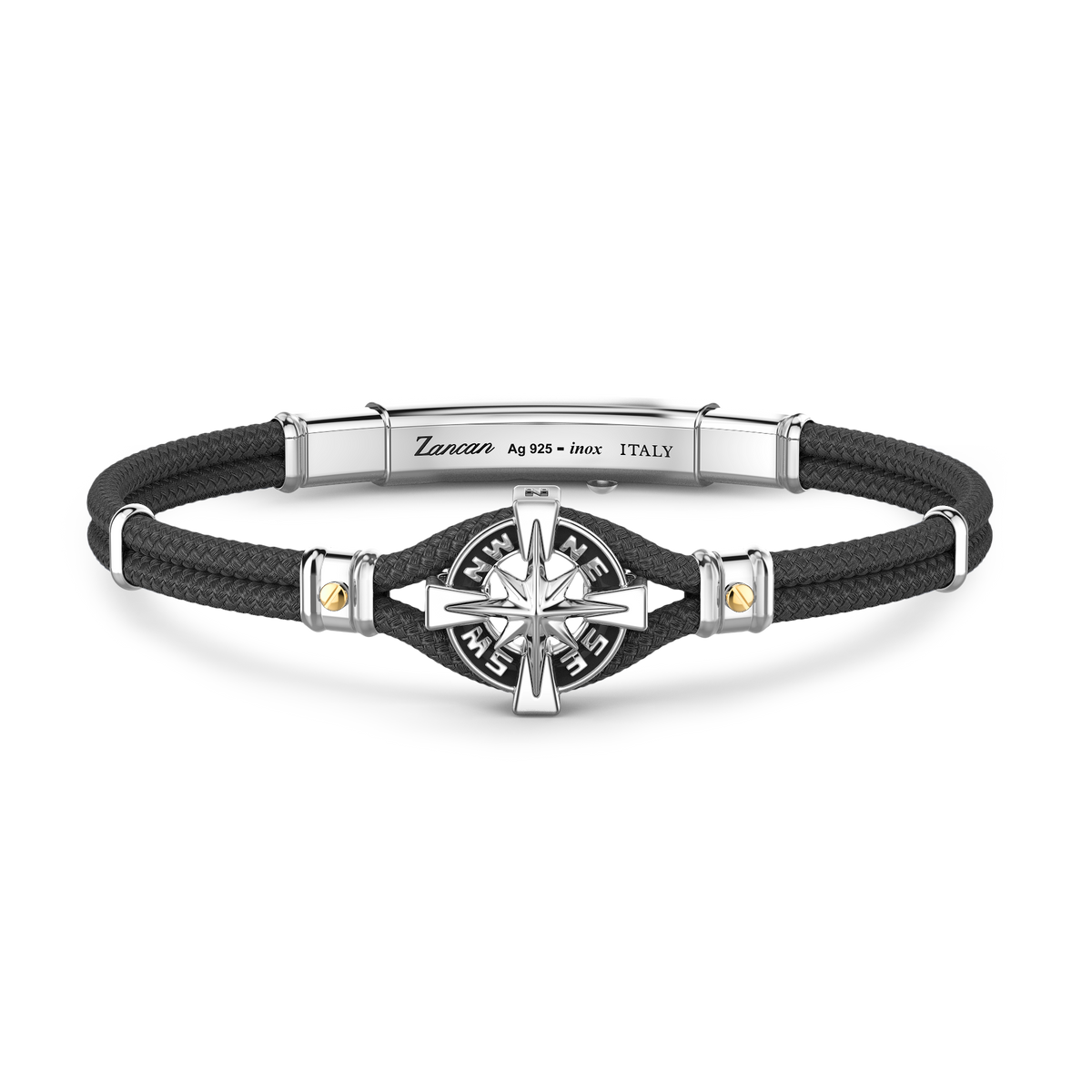 Black Kevlar Bracelet with Silver Wind Rose
