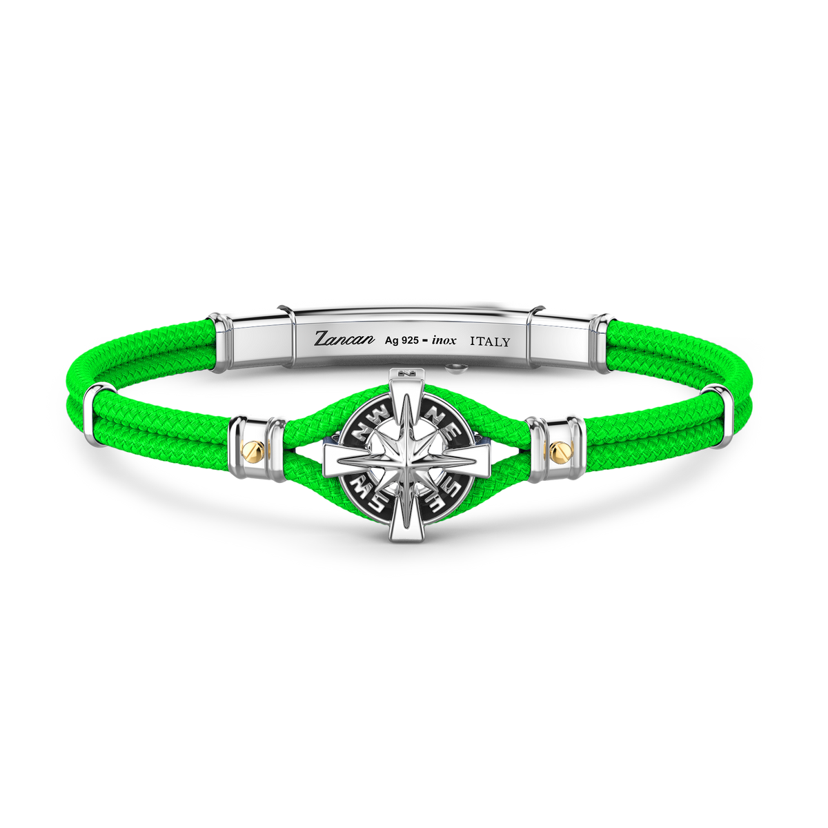 Green Kevlar Bracelet with Silver Wind Rose