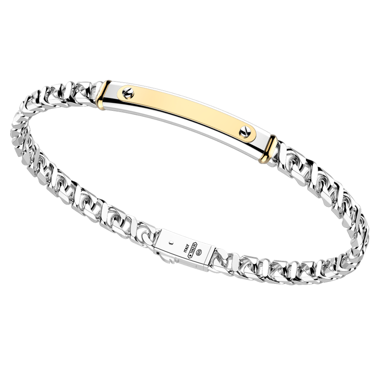 Silver Curb Chain Bracelet with Tag & Yellow Gold inserts
