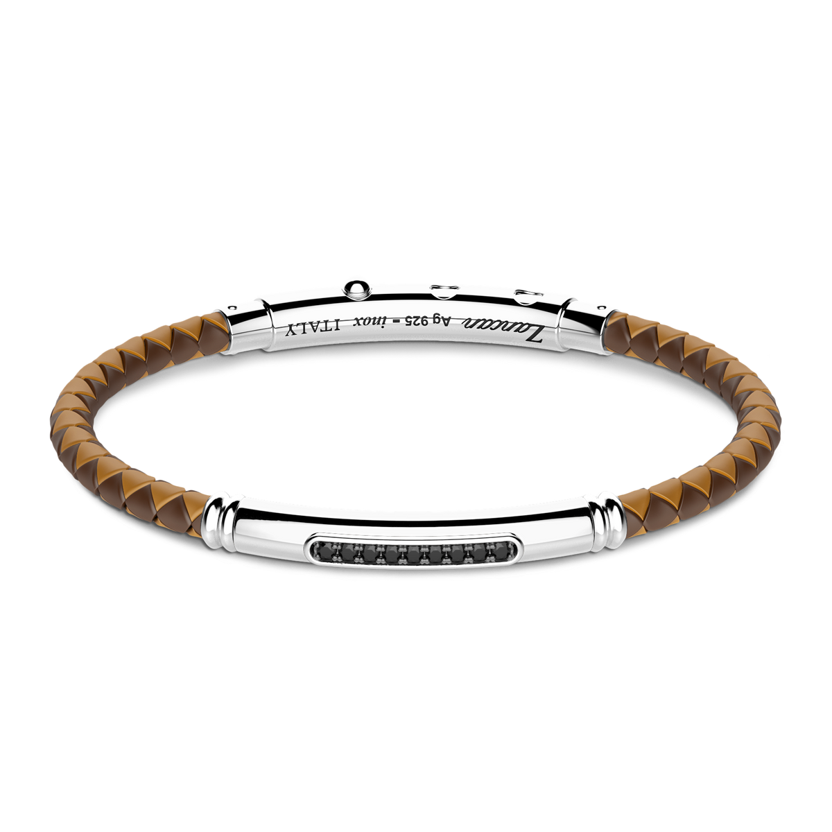 Light Brown Silicone Bracelet with Silver Tag & Black Stones